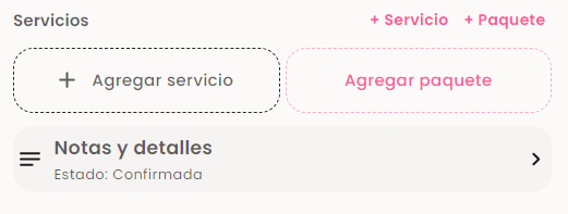 Acciones Agregar servicio y Agregar paquete
